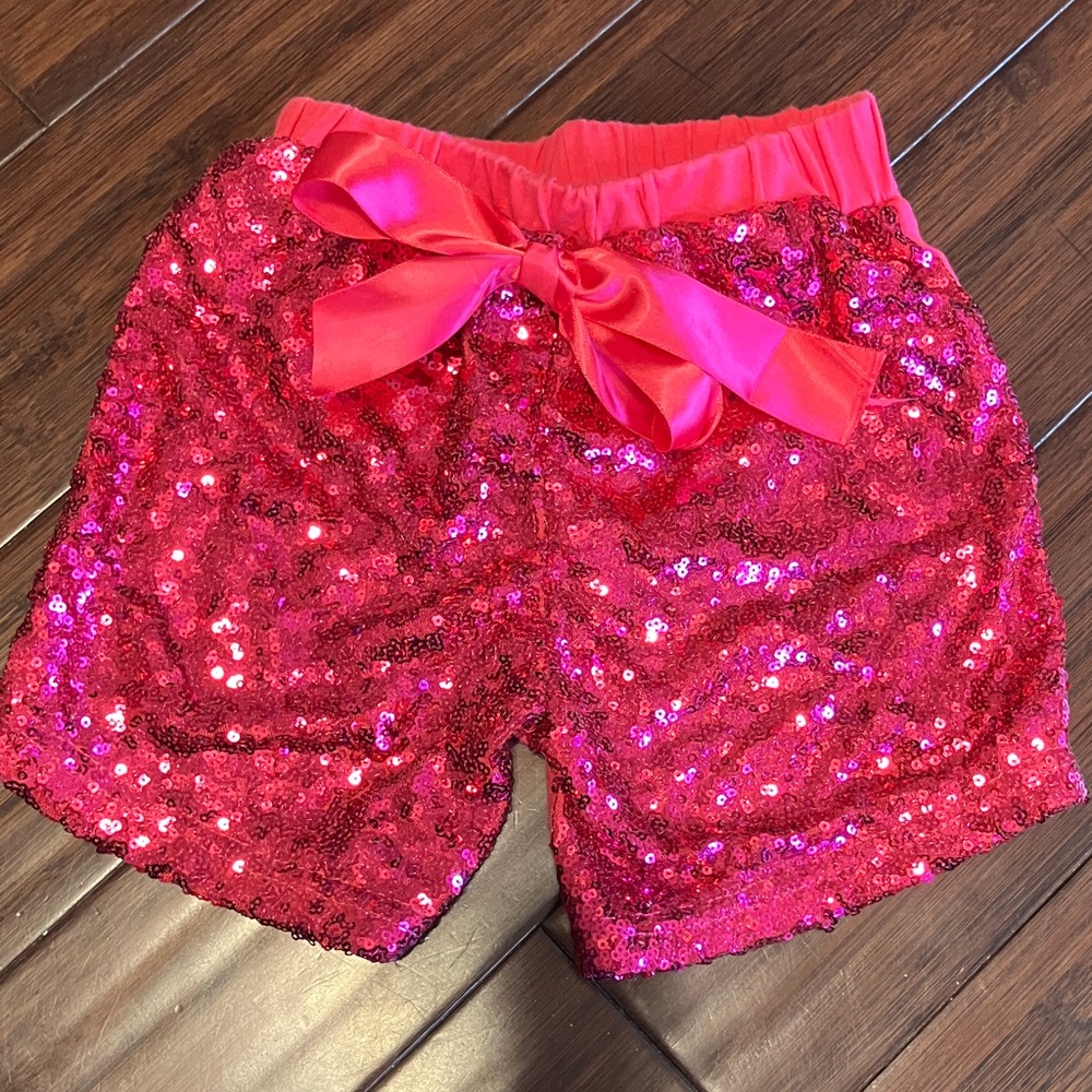 Pink Sequin Shorts with Bow